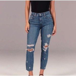 Abercrombie & Fitch Curve Love Distressed High Rise Mom Jeans